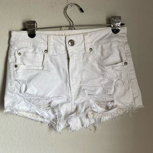 American Eagle Outfitters White Distressed High Waist Denim Shorts
